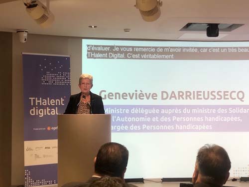 Genevi&egrave;ve Darrieussecq au lancement de la charte J'agis pour l'inclusion des personnes en situation de handicap par l'emploi dans les m&eacute;tiers du num&eacute;rique